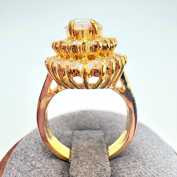 VTG 14k Gold Filled Cubic Zirconia Three Tier Cocktail Ring Size 7.75 - Picture 6 of 11